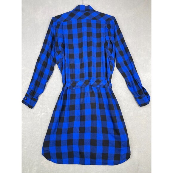 Rag & Bone Shirtdress Women's Size M Blue Black Plaid Belted Button Up - Picture 2 of 15
